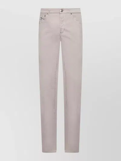 Brunello Cucinelli Cotton Trousers Embroidered Logo Five Pocket Design In Gray