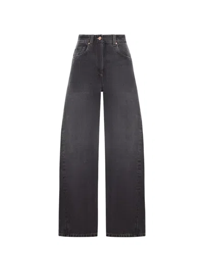 Brunello Cucinelli Wide Leg Denim Jeans In Gray
