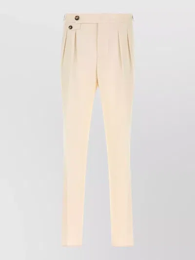 Brunello Cucinelli Cotton Trousers Pleated Front Belt Loops In Neutral