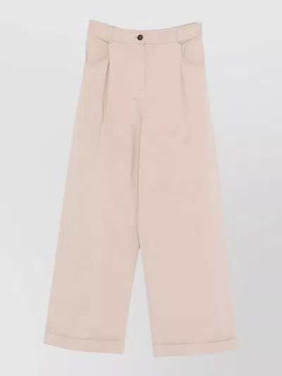 Brunello Cucinelli Cotton Trousers Wide Leg Belt Loops In Pink