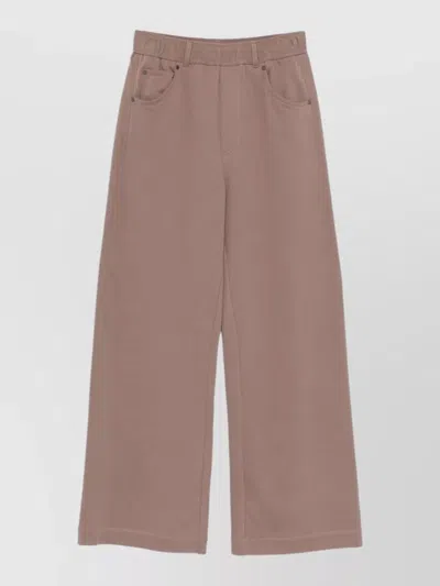 Brunello Cucinelli Cotton Trousers Wide Leg Relaxed Fit Pockets In Brown