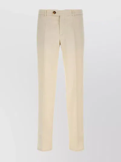 Brunello Cucinelli Cotton Trousers With Back Pockets And Belt Loops In Neutral