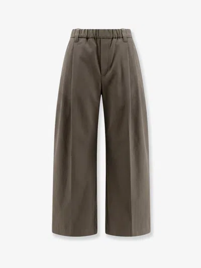 Brunello Cucinelli Cotton Trousers With Elastic And Monili Detail In Brown