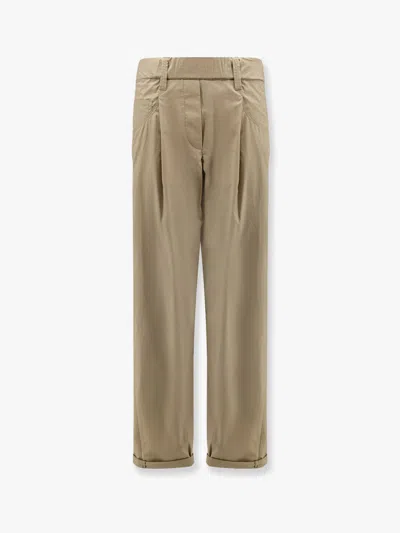 Brunello Cucinelli Cotton Trousers With Monili Detail In Green