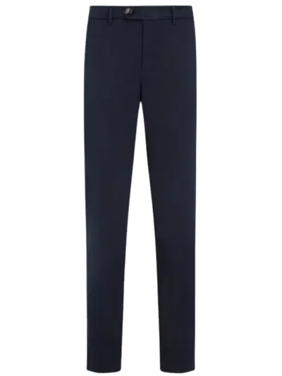 Brunello Cucinelli Cotton Trousers With Zip And Button Fastening For Men In Blue