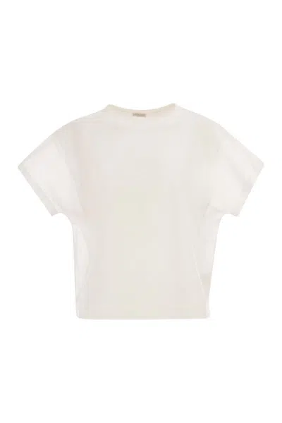 Brunello Cucinelli Women Cotton T-shirt With Sleeves And Transparent Side Inserts In White