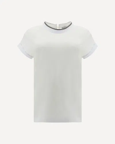 Brunello Cucinelli Embellished Stretch-cotton T-shirt In White
