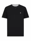 Brunello Cucinelli Cotton T-shirt With Front Logo And Contrasting Trim In Black
