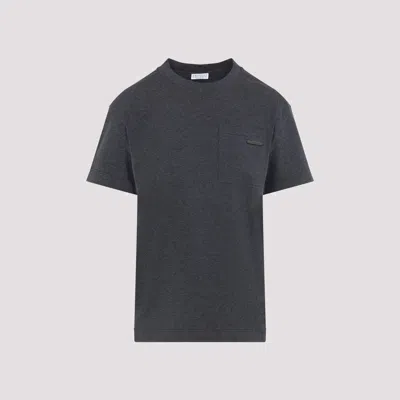 Brunello Cucinelli Cotton T-shirt With Pocket And Jewelry Application In Gray