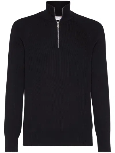 Brunello Cucinelli Cotton Turtle Neck Sweater In Black