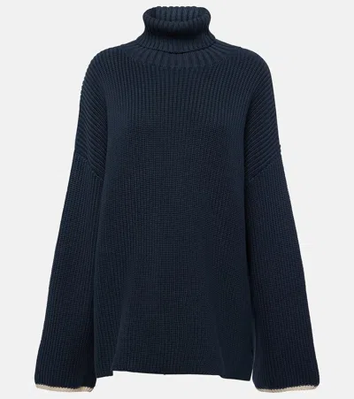 Brunello Cucinelli Cotton Turtleneck Sweater In Navy