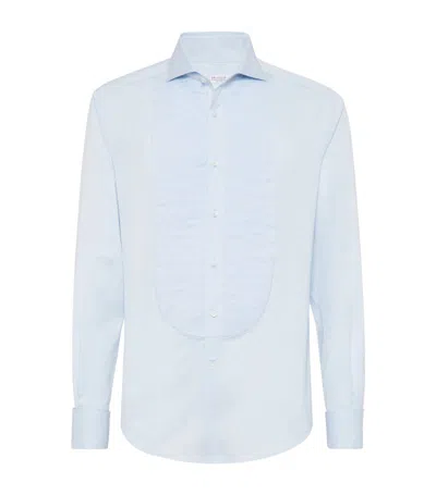 Brunello Cucinelli Cotton Tuxedo Slim-fit Shirt In Blue