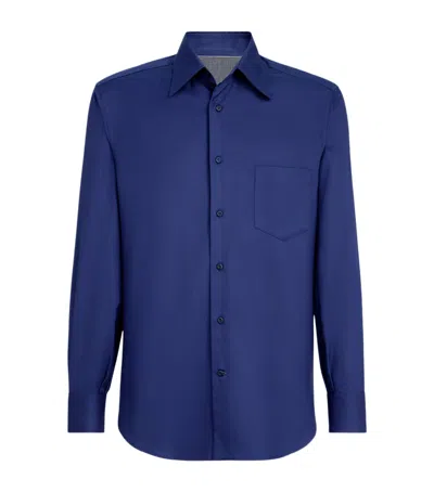 Brunello Cucinelli Cotton Twill Shirt In Blue
