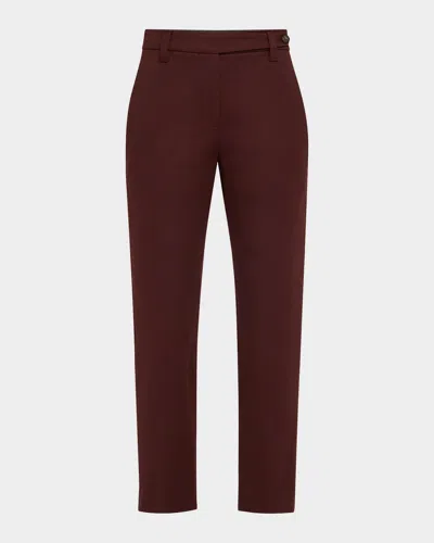 Brunello Cucinelli Cotton Twill Slim-leg Ankle Pants In Brown