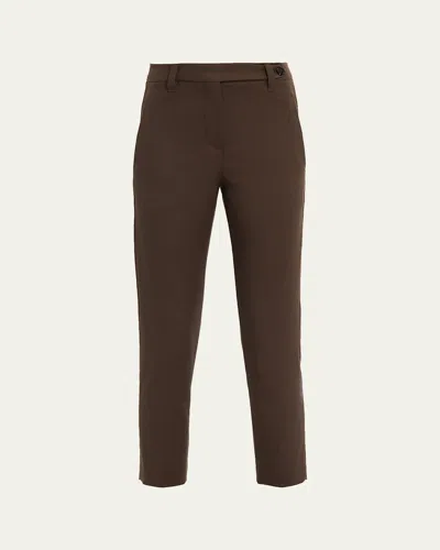 Brunello Cucinelli Cotton Twill Slim-leg Ankle Pants In Brown
