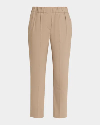 Brunello Cucinelli Cotton Twill Slim-leg Ankle Pull-on Pants In Neutral