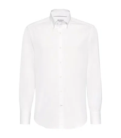 Brunello Cucinelli Men Basic Fit Twill Shirt With Button-down Collar In White