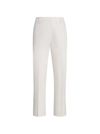 Brunello Cucinelli Stretch Twisted Cotton Twill Cigarette Trousers With Monili In White
