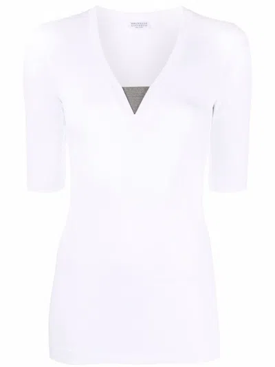 Brunello Cucinelli Cotton V-necked Sweater In White