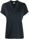 Brunello Cucinelli Short Sleeve V-neck T-shirt With Monili On The Pocket