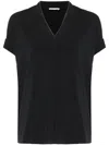 Brunello Cucinelli Women Monili Collar Vneck Tee Shirt In Black