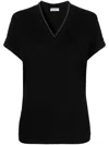 Brunello Cucinelli Monili Trim V-neck Cotton T-shirt Clothing In Black