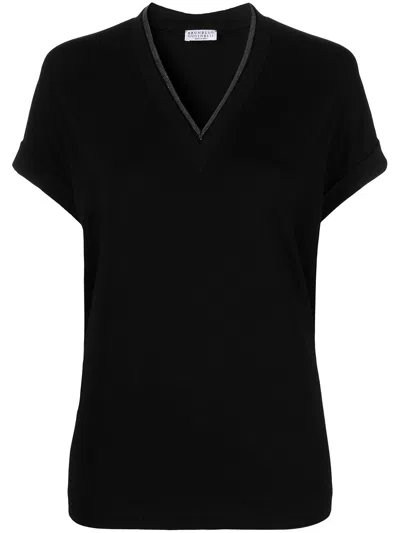 Brunello Cucinelli Cotton V-necked T-shirt In Black