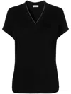Brunello Cucinelli Monili Trim V-neck Cotton T-shirt Clothing In Black