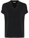 Brunello Cucinelli Monili Trim V-neck Cotton T-shirt Clothing In Black