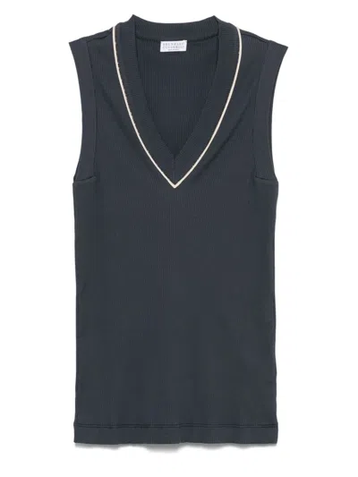 BRUNELLO CUCINELLI BRUNELLO CUCINELLI COTTON V-NECKED TOP
