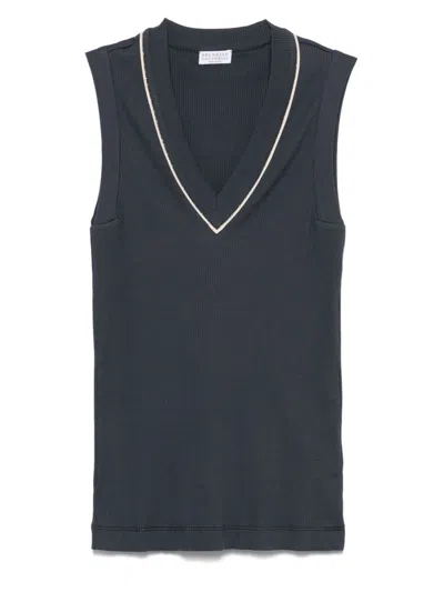 BRUNELLO CUCINELLI BRUNELLO CUCINELLI COTTON V-NECKED TOP