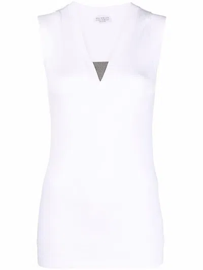 Brunello Cucinelli Cotton V-necked Top In White