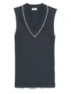 Brunello Cucinelli Cotton V-necked Top In Gray