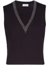 Brunello Cucinelli Stretch Cotton Rib Jersey Top With Shiny Collar In Black