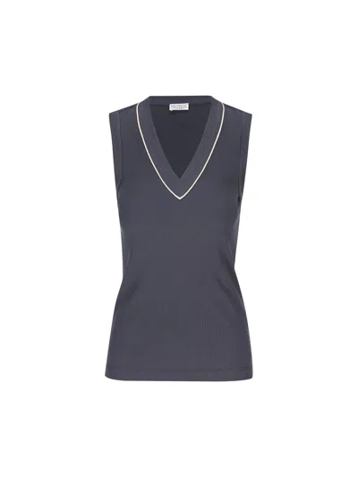 BRUNELLO CUCINELLI BRUNELLO CUCINELLI COTTON V-NECKED TOP