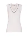 Brunello Cucinelli Stretch-cotton V-neck Top In White