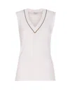 Brunello Cucinelli Stretch-cotton V-neck Top In White