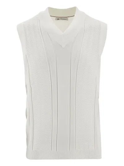 Brunello Cucinelli Cotton Knitted Vest In White
