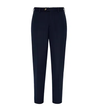Brunello Cucinelli Cotton-virgin Wool Gabardine Italian Trousers In Blue