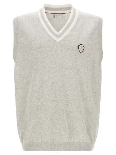 Brunello Cucinelli Cotton V-neck Sweater Vest In Gray