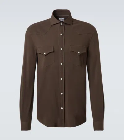Brunello Cucinelli Cotton Western Shirt In Brown