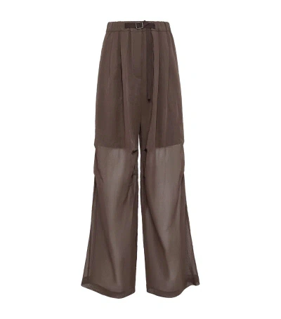 Brunello Cucinelli Cotton Wide-leg Belted Trousers In Brown