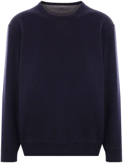 Brunello Cucinelli Cotton-wool Blend Crew Neck Sweater In Blue