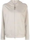 Brunello Cucinelli Beige Hoodie With Zip Closure In Cotton And Silk Woman In Beige