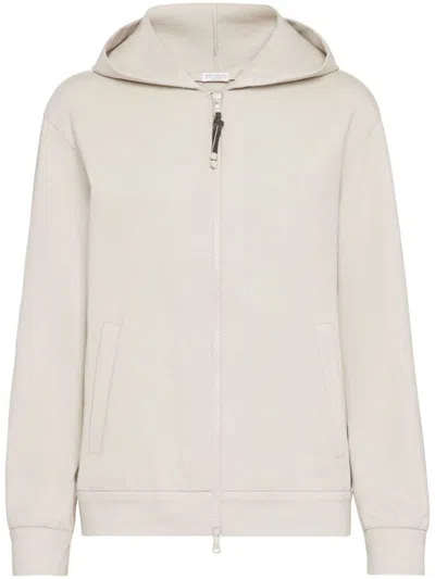 Brunello Cucinelli Cotton Zip-up Hoodie In White