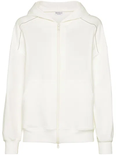 Brunello Cucinelli Women Cotton Zipped Hoodie In White
