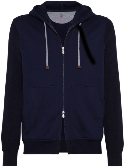 Brunello Cucinelli Cotton Zipped Hoodie In Blue