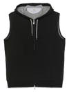 Brunello Cucinelli Black Cotton Zipped Sleeveless Hoodie In Black