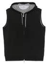 Brunello Cucinelli Black Cotton Zipped Sleeveless Hoodie