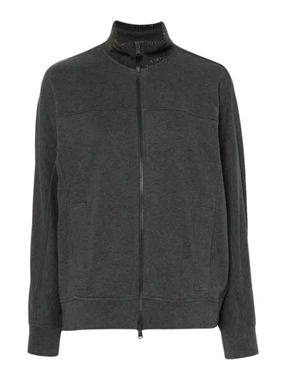 Brunello Cucinelli Cotton Zipped Sweatshirt In Gris